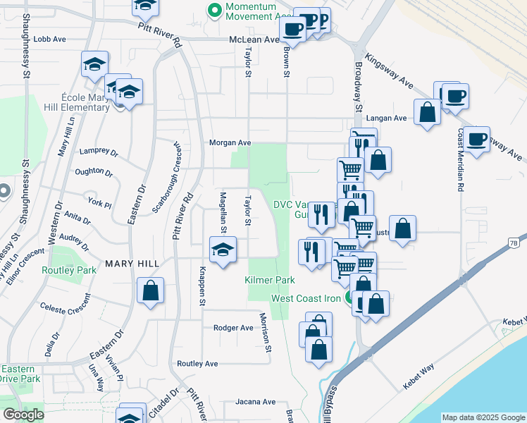 map of restaurants, bars, coffee shops, grocery stores, and more near 1674 Connaught Drive in Port Coquitlam