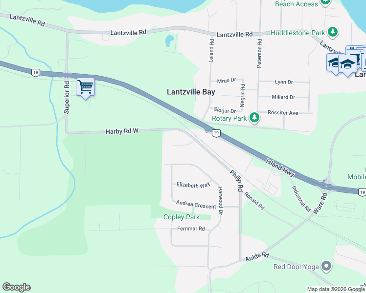 map of restaurants, bars, coffee shops, grocery stores, and more near 7487 Forest Turn in Lantzville