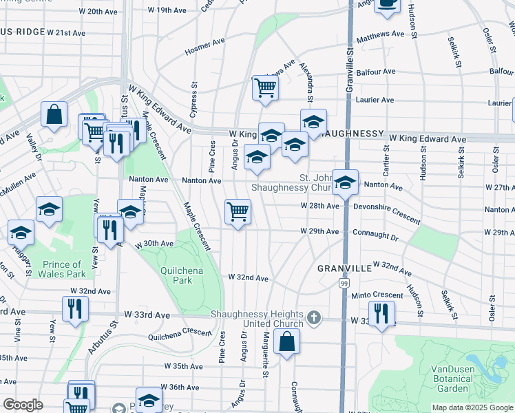 map of restaurants, bars, coffee shops, grocery stores, and more near 4409 Marguerite Street in Vancouver