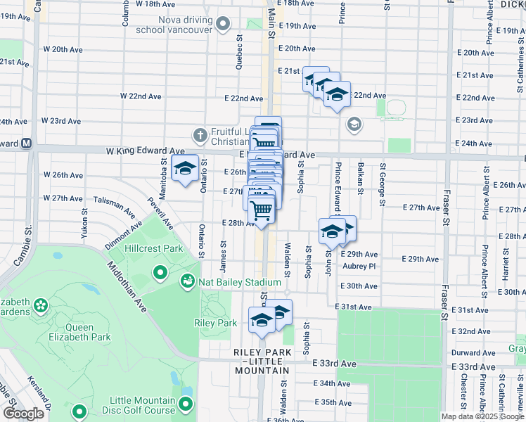 map of restaurants, bars, coffee shops, grocery stores, and more near in Vancouver