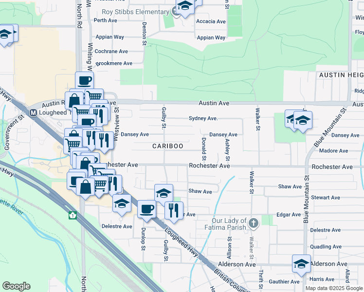 map of restaurants, bars, coffee shops, grocery stores, and more near 641 Madore Avenue in Coquitlam