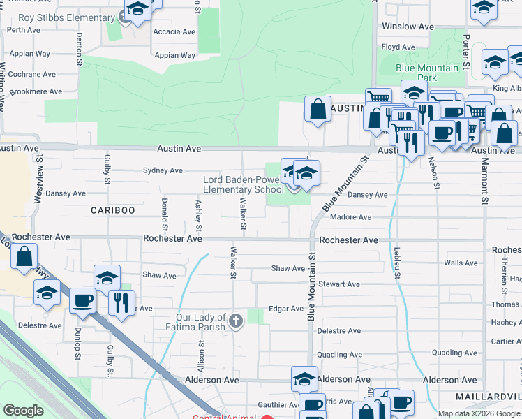 map of restaurants, bars, coffee shops, grocery stores, and more near 822 Corning Avenue in Coquitlam