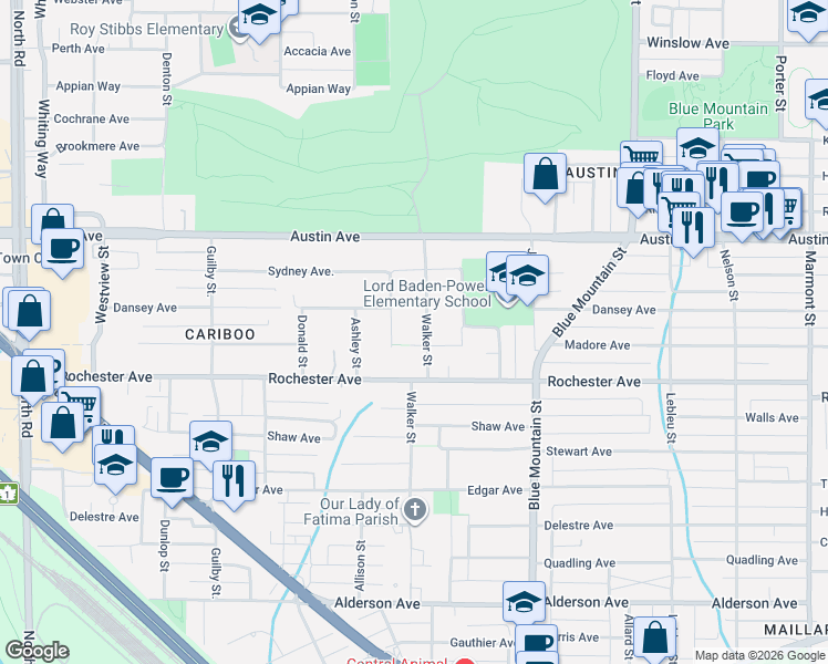 map of restaurants, bars, coffee shops, grocery stores, and more near 414 Walker Street in Coquitlam