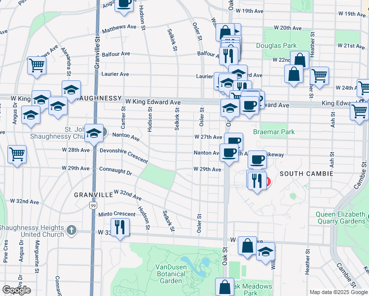 map of restaurants, bars, coffee shops, grocery stores, and more near 1163 Nanton Avenue in Vancouver