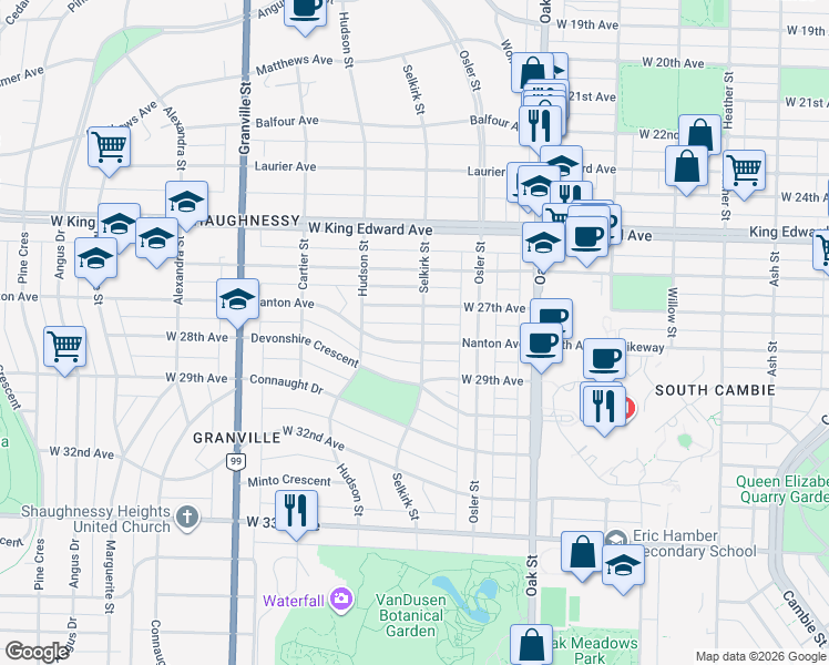 map of restaurants, bars, coffee shops, grocery stores, and more near 1207 Nanton Avenue in Vancouver