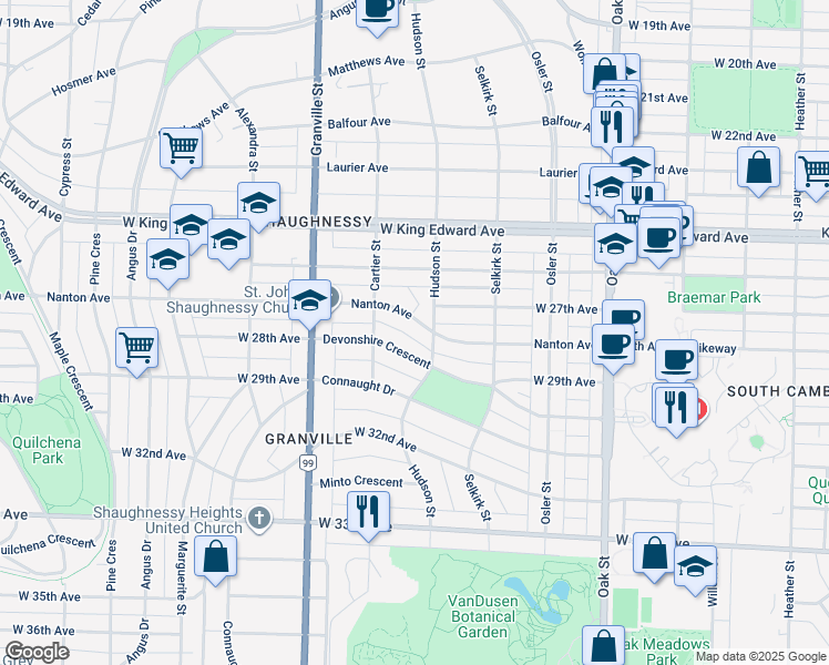 map of restaurants, bars, coffee shops, grocery stores, and more near 1328 Nanton Avenue in Vancouver