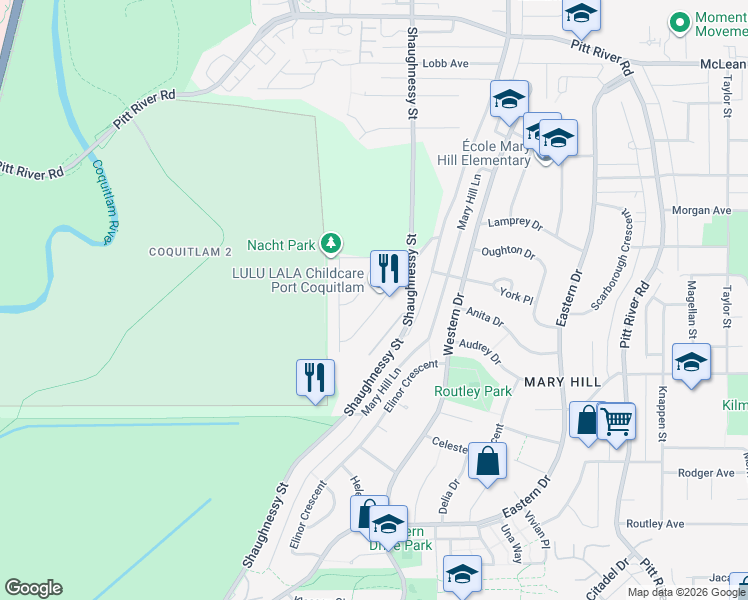 map of restaurants, bars, coffee shops, grocery stores, and more near 1655 McPherson Drive in Port Coquitlam