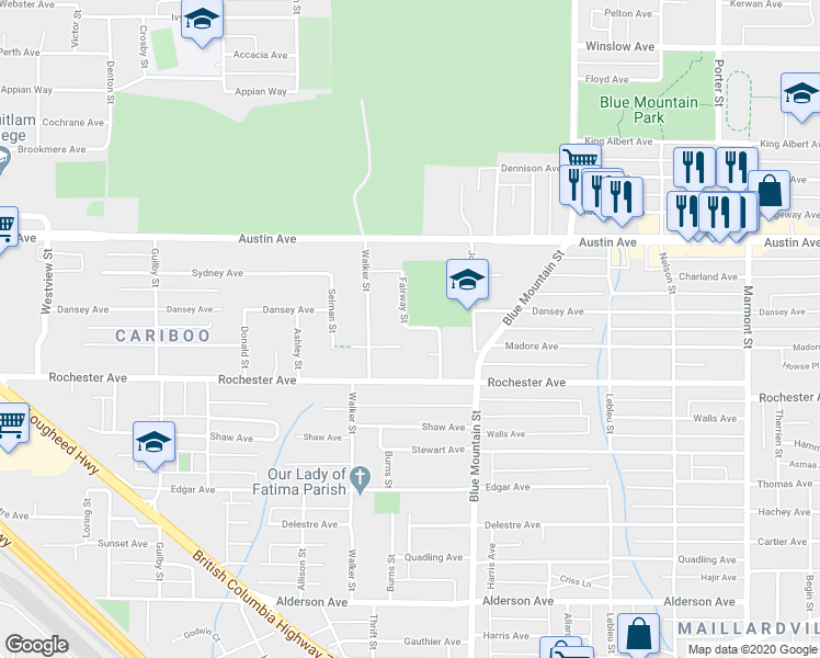 map of restaurants, bars, coffee shops, grocery stores, and more near 822 Corning Avenue in Coquitlam