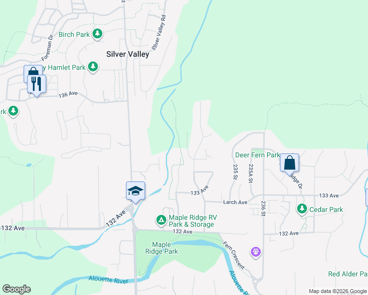 map of restaurants, bars, coffee shops, grocery stores, and more near Greg Moore Horse Trail in Maple Ridge