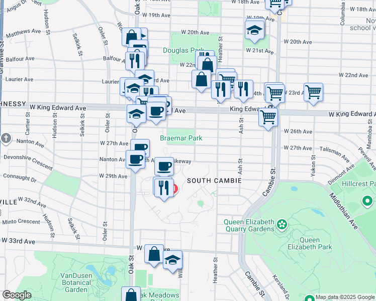 map of restaurants, bars, coffee shops, grocery stores, and more near 810 West 27th Avenue in Vancouver