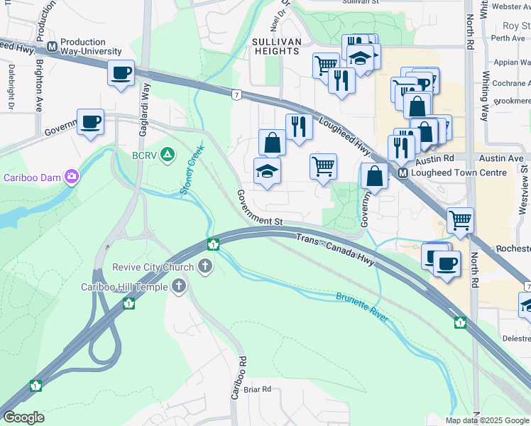 map of restaurants, bars, coffee shops, grocery stores, and more near 170 Halston Court in Burnaby