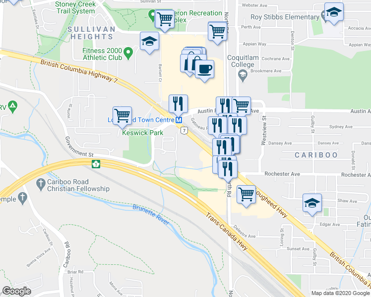 map of restaurants, bars, coffee shops, grocery stores, and more near in Burnaby