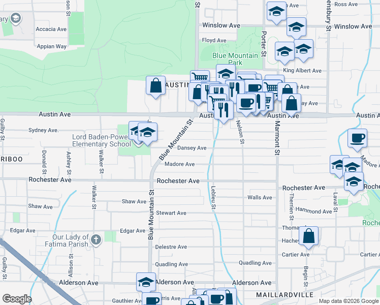 map of restaurants, bars, coffee shops, grocery stores, and more near 946 Dansey Avenue in Coquitlam