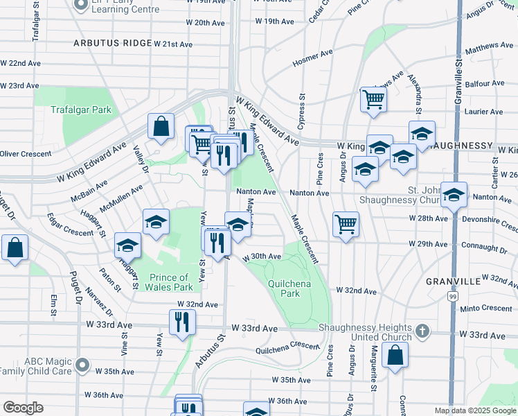 map of restaurants, bars, coffee shops, grocery stores, and more near 2069 West 28th Avenue in Vancouver
