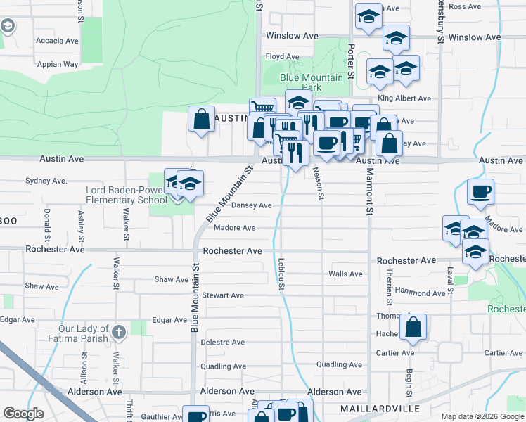 map of restaurants, bars, coffee shops, grocery stores, and more near 958 Dansey Avenue in Coquitlam