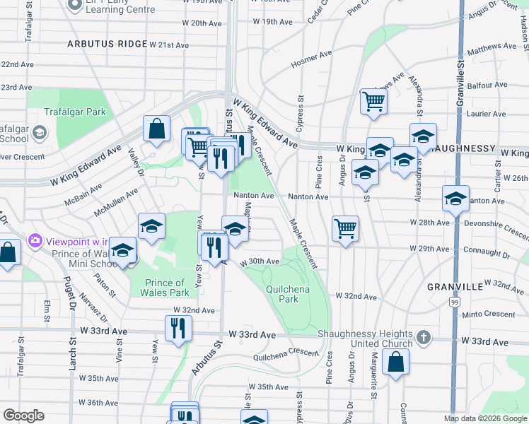 map of restaurants, bars, coffee shops, grocery stores, and more near 2029 West 28th Avenue in Vancouver