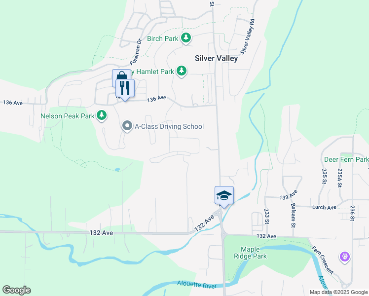 map of restaurants, bars, coffee shops, grocery stores, and more near 23091 134 Loop in Maple Ridge