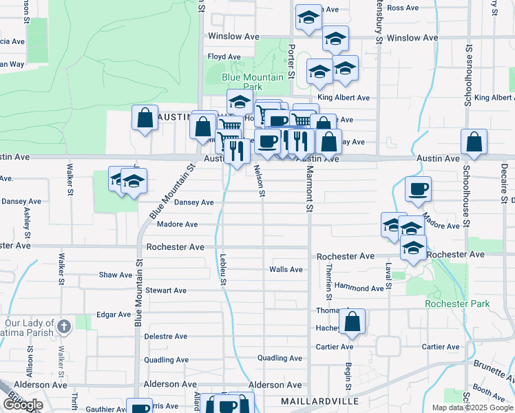 map of restaurants, bars, coffee shops, grocery stores, and more near 1028 Dansey Avenue in Coquitlam