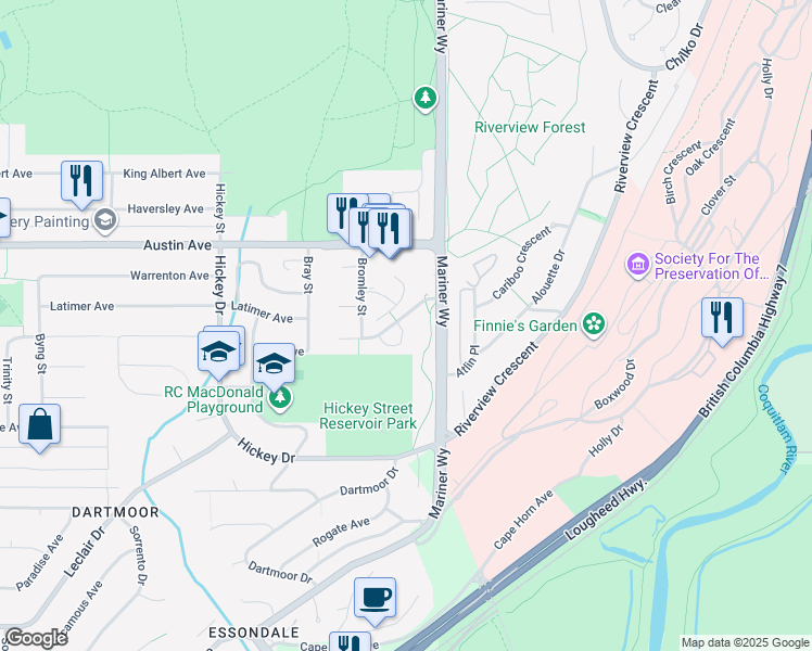 map of restaurants, bars, coffee shops, grocery stores, and more near 2626 Crawley Avenue in Coquitlam
