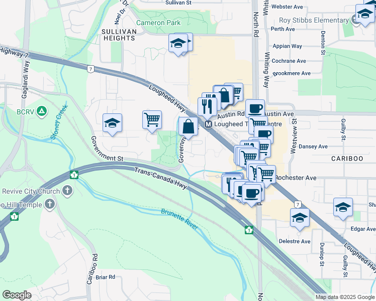 map of restaurants, bars, coffee shops, grocery stores, and more near in Burnaby