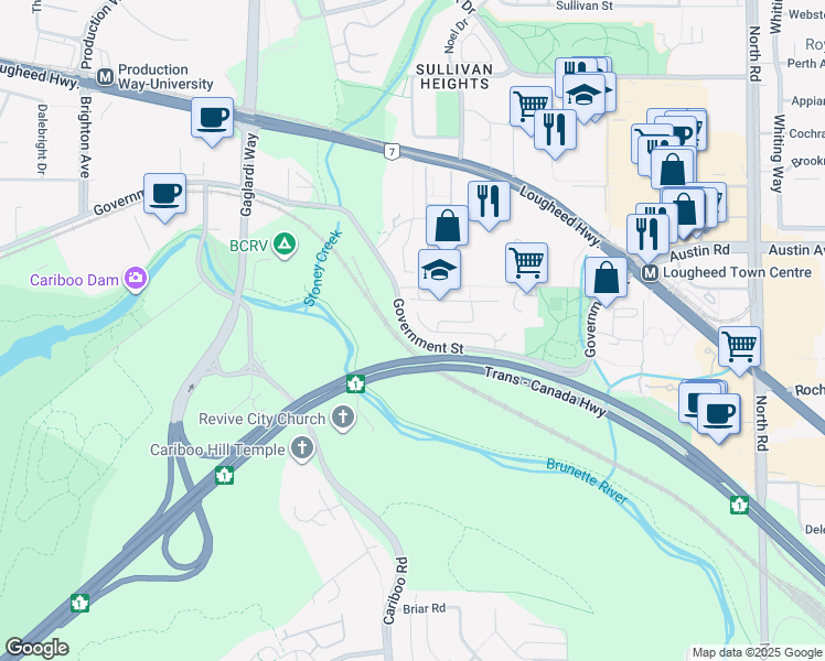 map of restaurants, bars, coffee shops, grocery stores, and more near 170 Halston Court in Burnaby