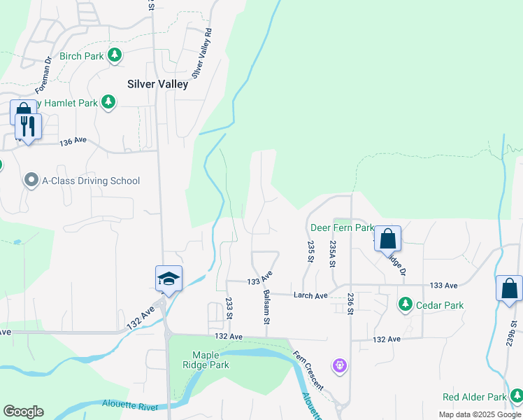 map of restaurants, bars, coffee shops, grocery stores, and more near 13445 Balsam Street in Maple Ridge