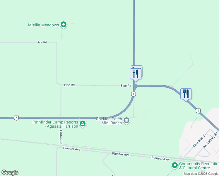 map of restaurants, bars, coffee shops, grocery stores, and more near 6268 Else Road in Agassiz