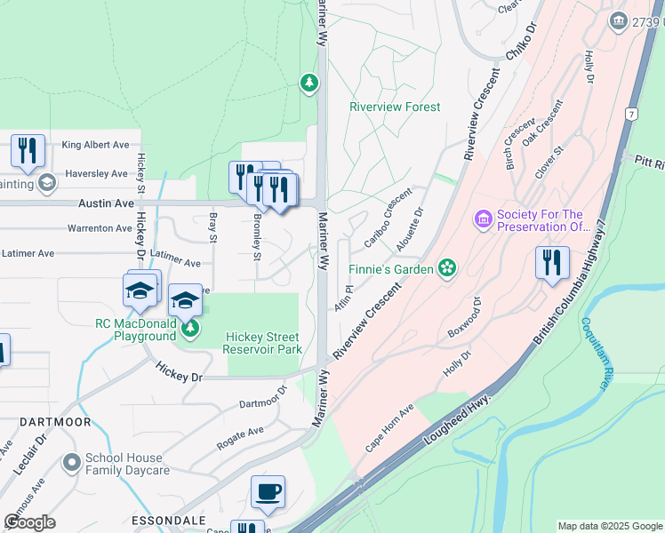 map of restaurants, bars, coffee shops, grocery stores, and more near 2721 Atlin Place in Coquitlam