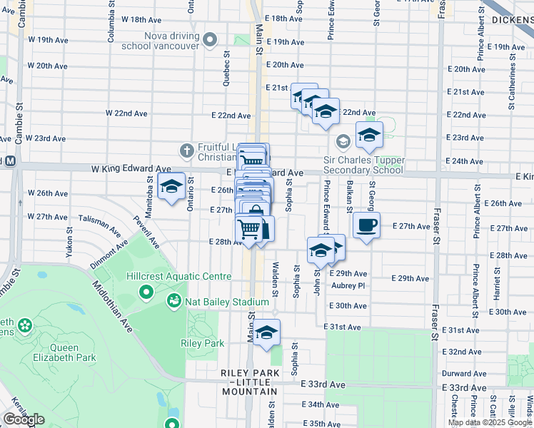 map of restaurants, bars, coffee shops, grocery stores, and more near 4246 Watson Street in Vancouver