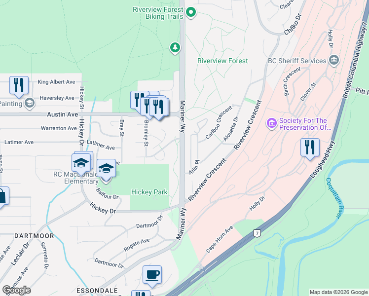 map of restaurants, bars, coffee shops, grocery stores, and more near in Coquitlam