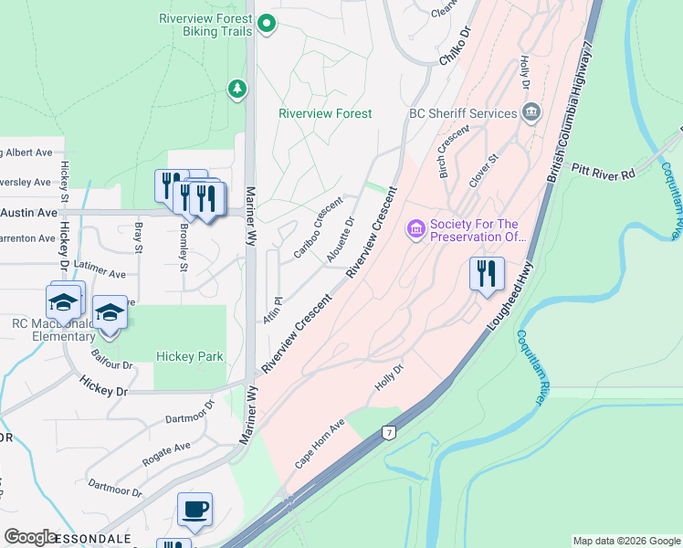 map of restaurants, bars, coffee shops, grocery stores, and more near 2744 Canim Avenue in Coquitlam