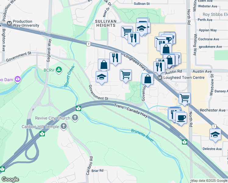 map of restaurants, bars, coffee shops, grocery stores, and more near 9233 Government Street in Burnaby
