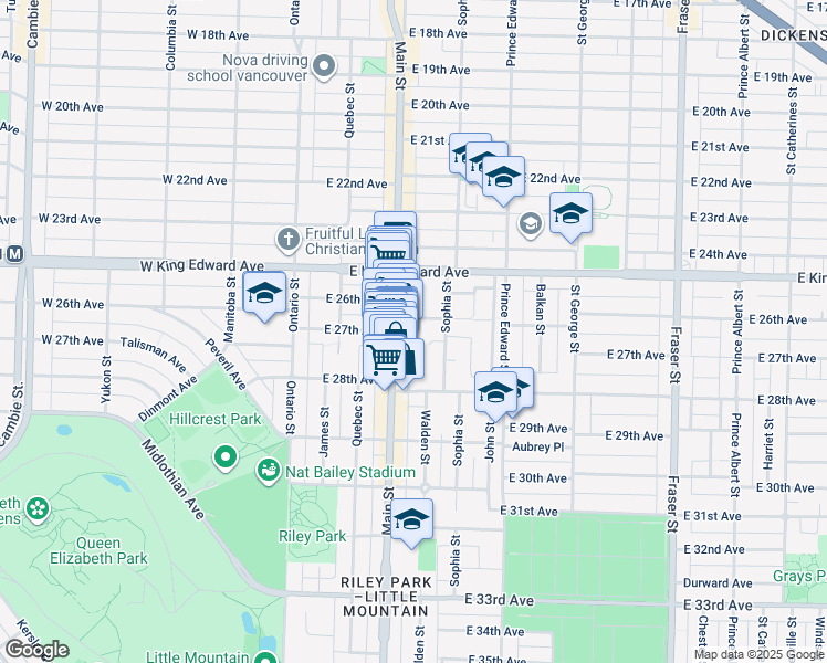 map of restaurants, bars, coffee shops, grocery stores, and more near 228 East 26th Avenue in Vancouver