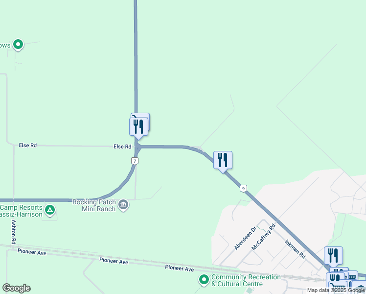 map of restaurants, bars, coffee shops, grocery stores, and more near Lougheed Highway in Agassiz