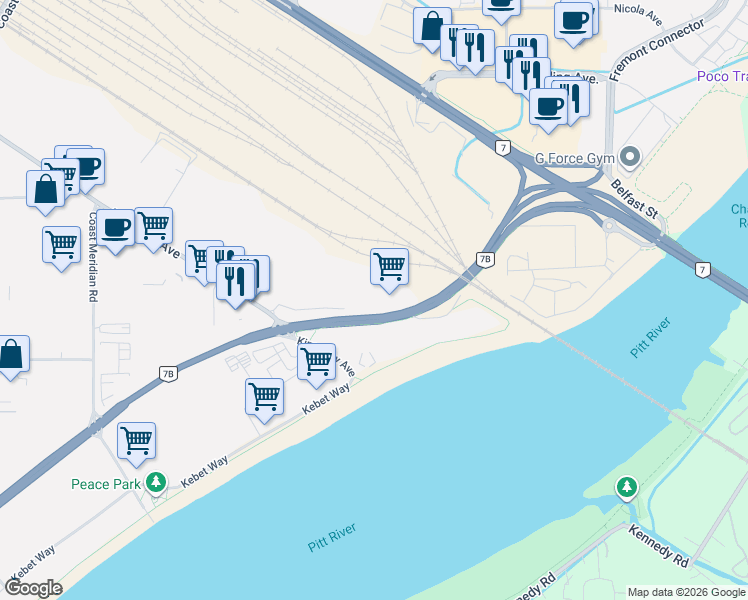 map of restaurants, bars, coffee shops, grocery stores, and more near 1225 Kingsway Avenue in Port Coquitlam