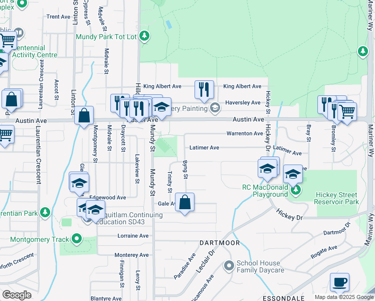 map of restaurants, bars, coffee shops, grocery stores, and more near 2268 Latimer Avenue in Coquitlam