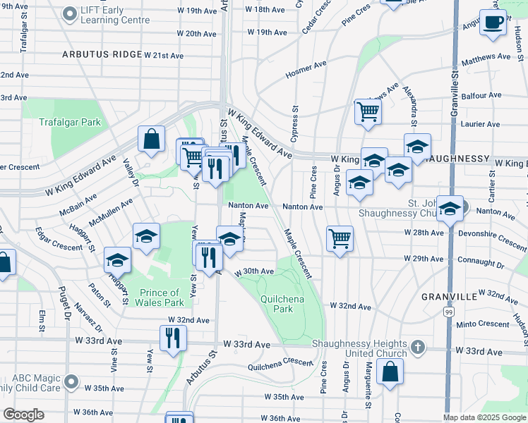 map of restaurants, bars, coffee shops, grocery stores, and more near 2020 Nanton Avenue in Vancouver