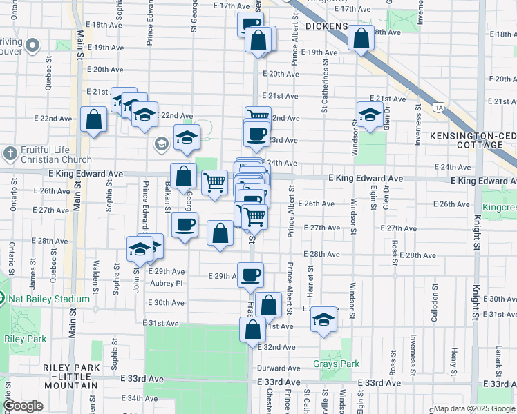map of restaurants, bars, coffee shops, grocery stores, and more near in Vancouver