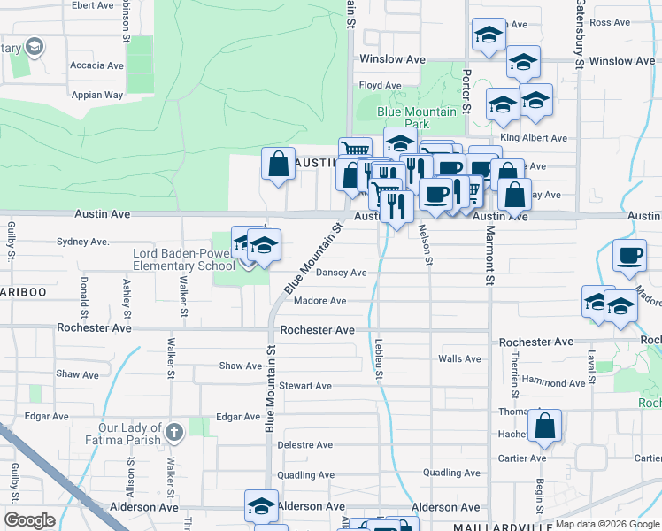 map of restaurants, bars, coffee shops, grocery stores, and more near 941 Dansey Avenue in Coquitlam