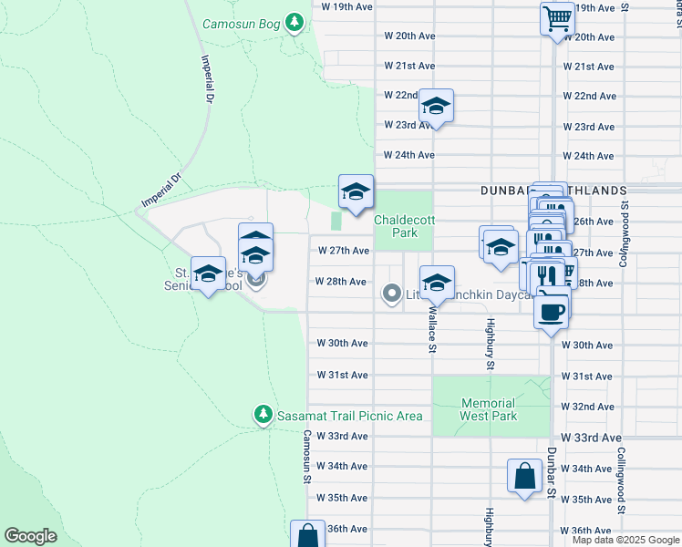 map of restaurants, bars, coffee shops, grocery stores, and more near in Vancouver