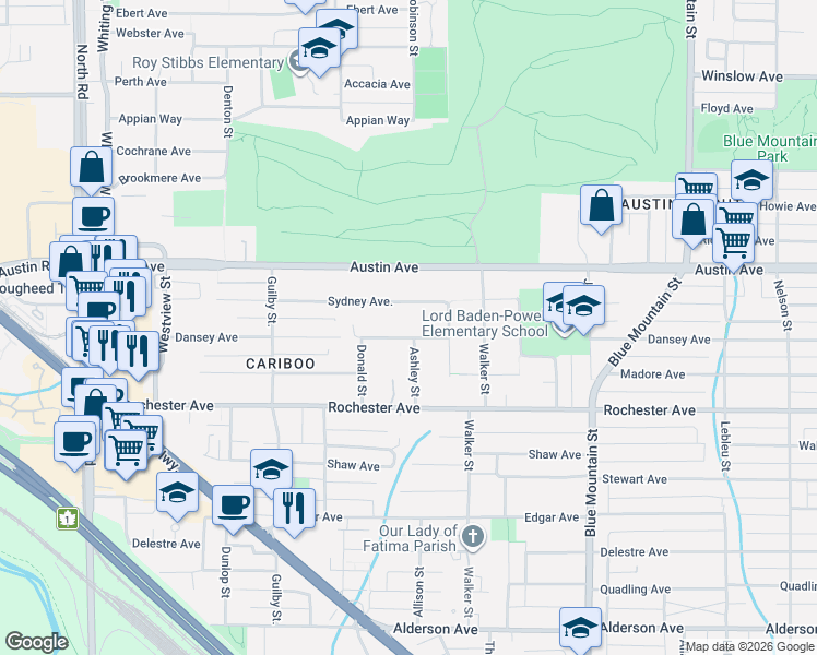 map of restaurants, bars, coffee shops, grocery stores, and more near 745 Dansey Avenue in Coquitlam