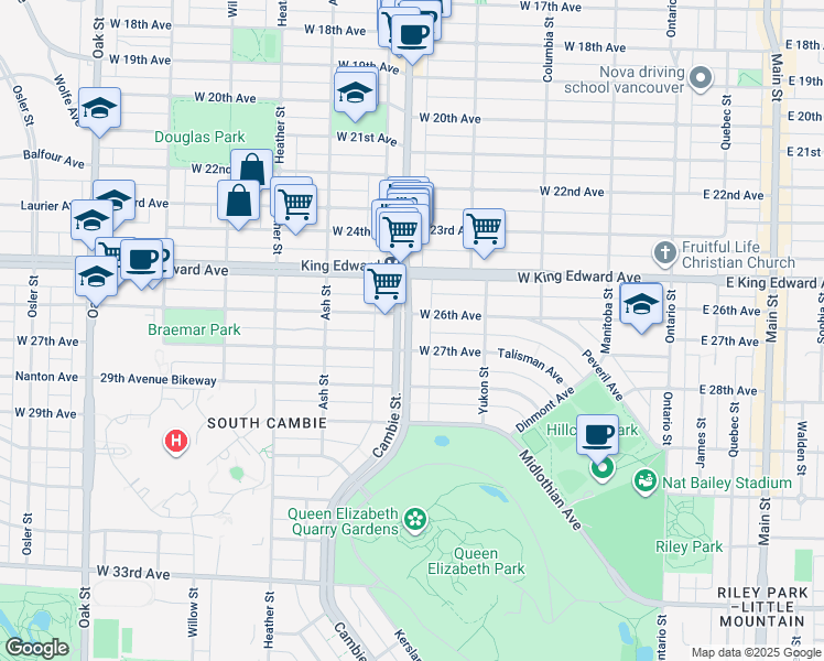 map of restaurants, bars, coffee shops, grocery stores, and more near 4240 Cambie Street in Vancouver