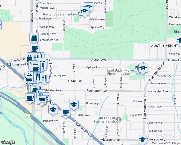 map of restaurants, bars, coffee shops, grocery stores, and more near 701 Dansey Avenue in Coquitlam