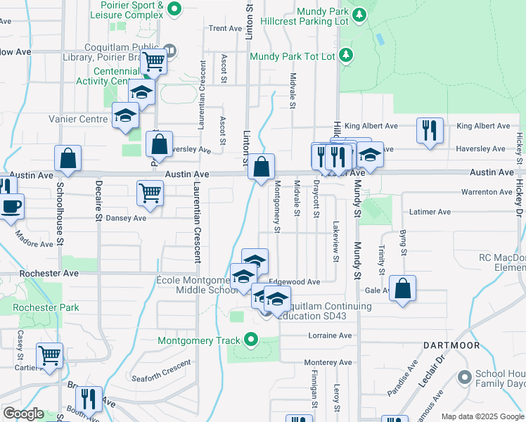 map of restaurants, bars, coffee shops, grocery stores, and more near 467 Glenholme Street in Coquitlam