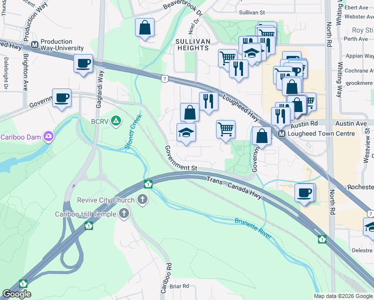 map of restaurants, bars, coffee shops, grocery stores, and more near 9088 Halston Court in Burnaby