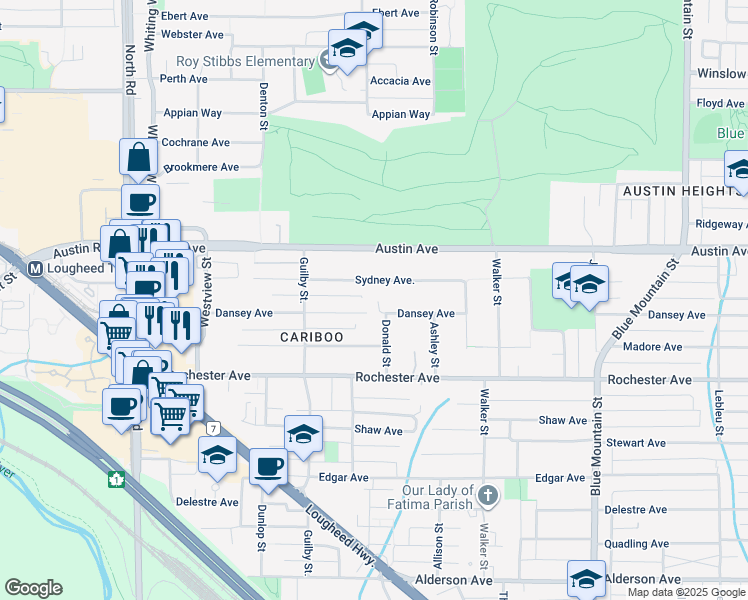 map of restaurants, bars, coffee shops, grocery stores, and more near 701 Dansey Avenue in Coquitlam