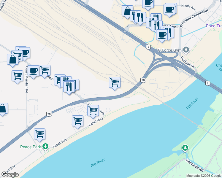 map of restaurants, bars, coffee shops, grocery stores, and more near 1225 Kingsway Avenue in Port Coquitlam