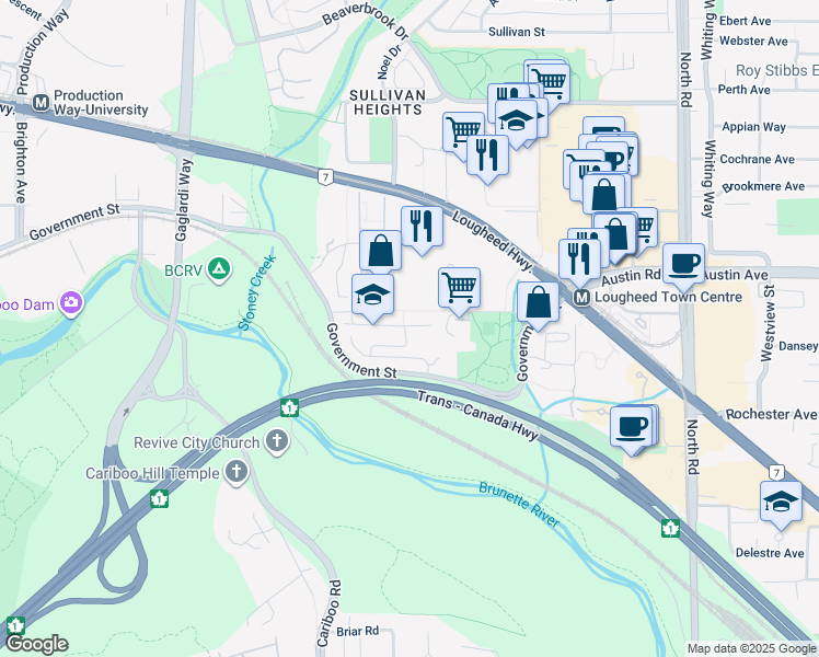 map of restaurants, bars, coffee shops, grocery stores, and more near 9088 Halston Court in Burnaby