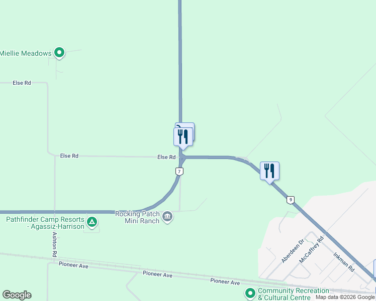 map of restaurants, bars, coffee shops, grocery stores, and more near 2406 Hot Springs Road in Agassiz