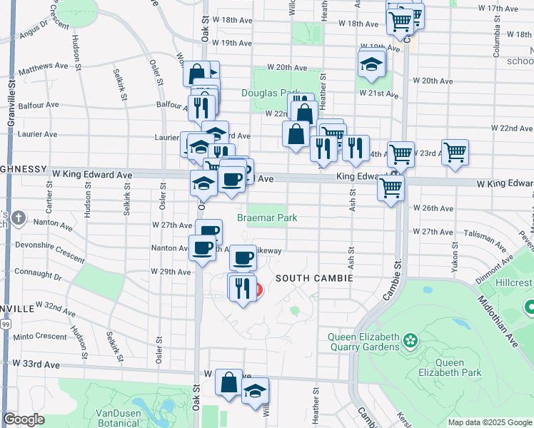 map of restaurants, bars, coffee shops, grocery stores, and more near 891 West 26th Avenue in Vancouver